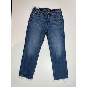 American Eagle Strigid High Rise Straight Crop Jeans Frayed Hem Womens